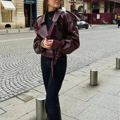 Mila Luxurious Red Leather Autumn Jacket