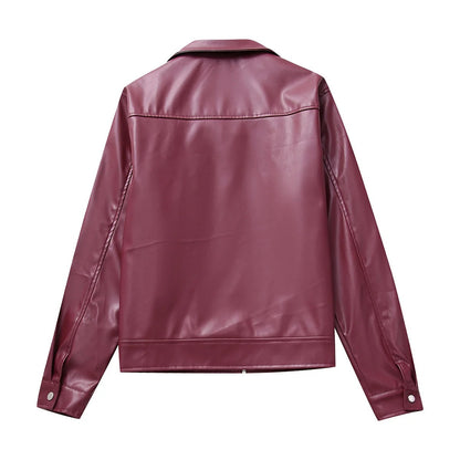 Sophia Luxurious Red Leather Autumn Jacket