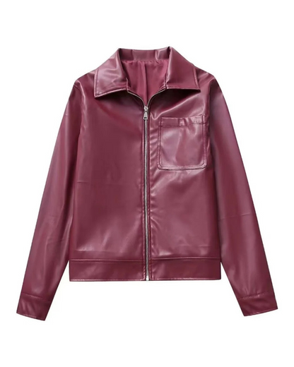 Sophia Luxurious Red Leather Autumn Jacket