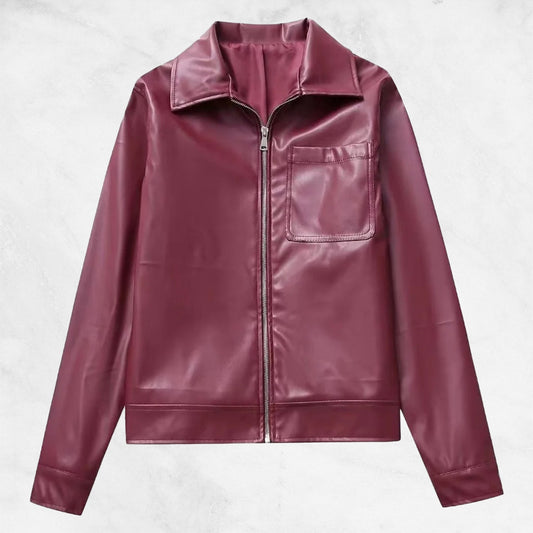 Sophia Luxurious Red Leather Autumn Jacket