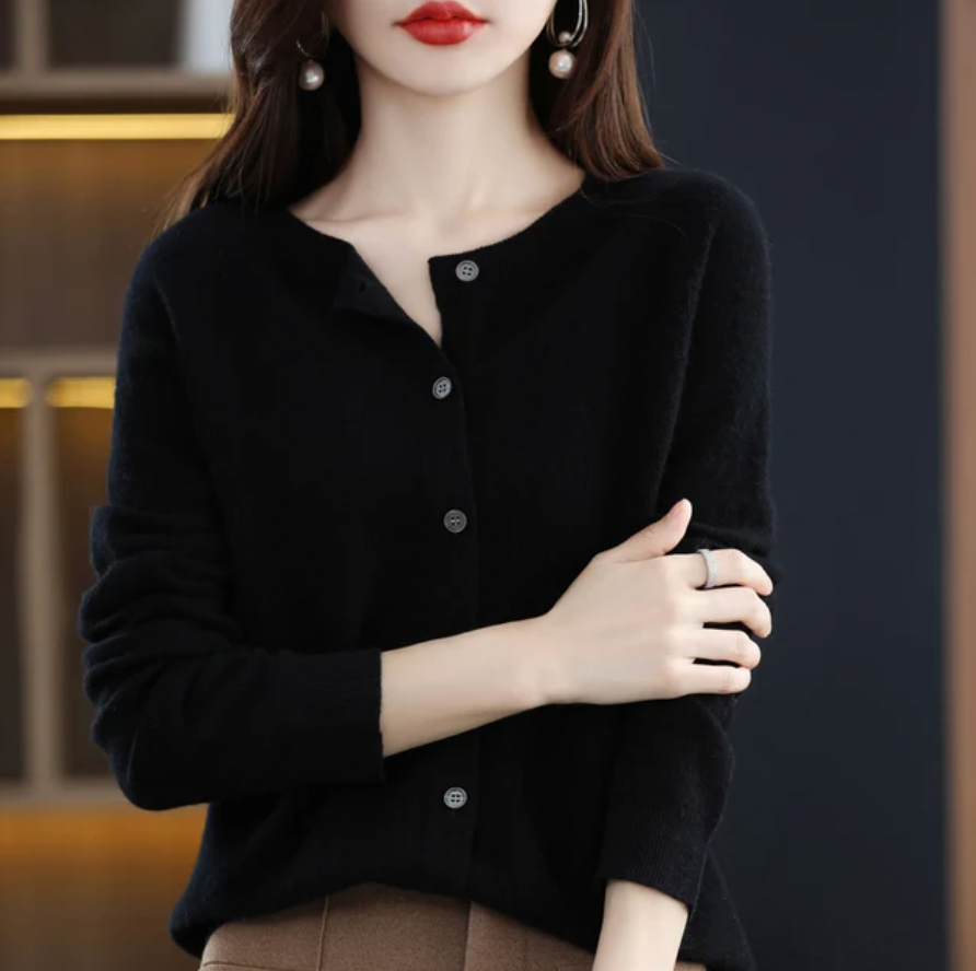 Sofia Pure Wool Round-Neck Cardigan