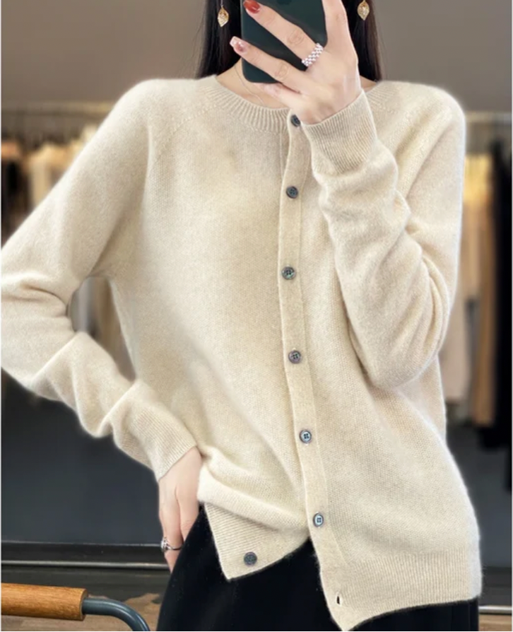 Sofia Pure Wool Round-Neck Cardigan