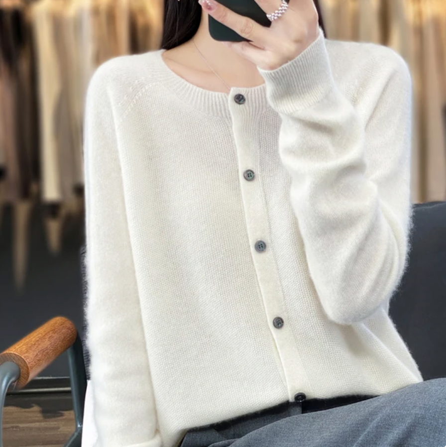 Sofia Pure Wool Round-Neck Cardigan