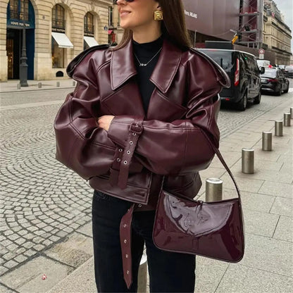 Mila Luxurious Red Leather Autumn Jacket