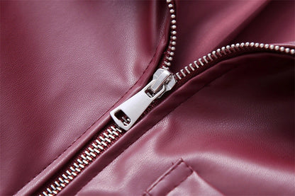 Sophia Luxurious Red Leather Autumn Jacket