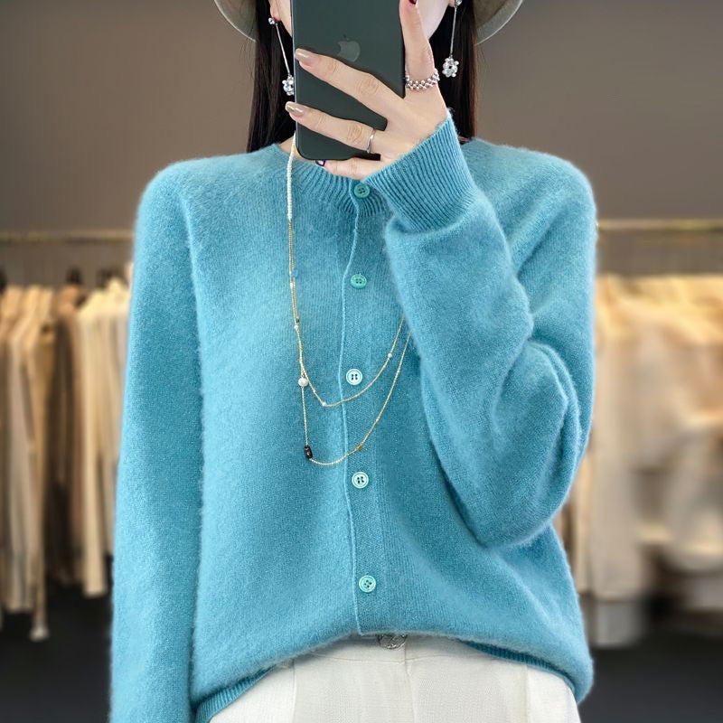 Sofia Pure Wool Round-Neck Cardigan