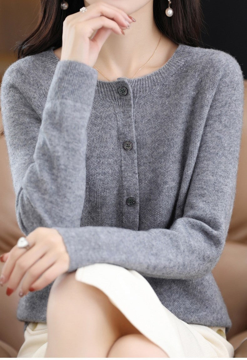 Sofia Pure Wool Round-Neck Cardigan